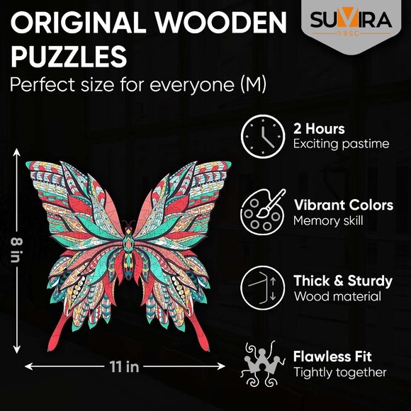 Wooden Jigsaw Puzzles - Engaging, Educational, and Eco-Friendly (Butterfly) - Picture 3 of 9